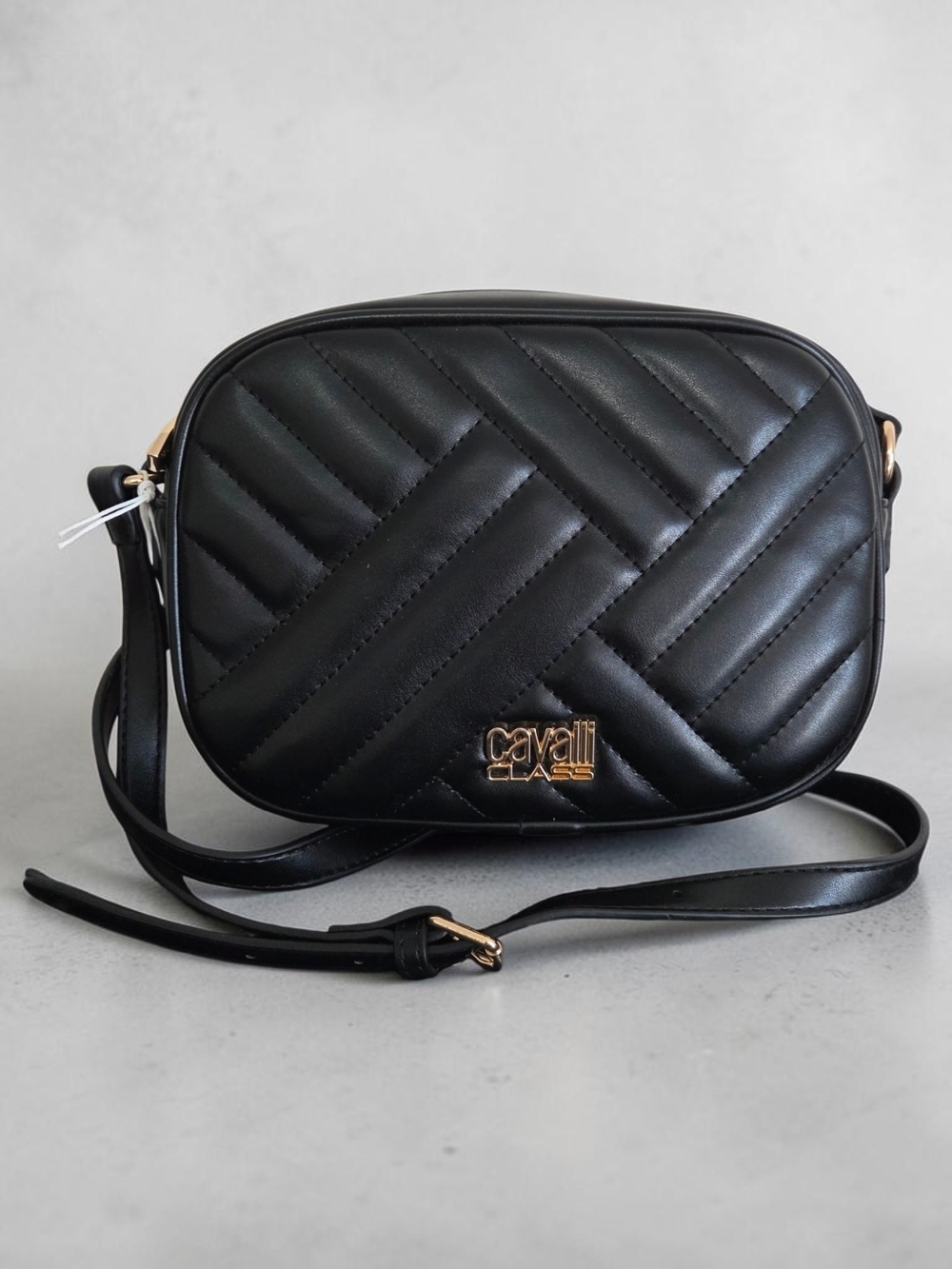 Cavalli Class Marzia Top Zip Shoulder Bag, Black, Quilted Pattern